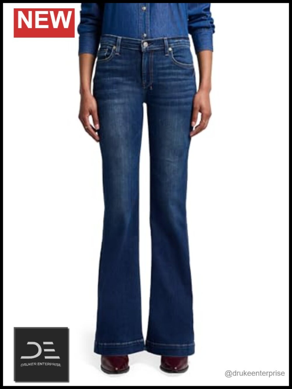 Mid Rise Flare Wide Leg Jeans Stretch Denim Women's